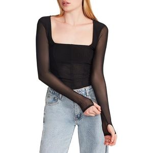 Just Polly Black Corset Top With Mesh Long Sleeves - M